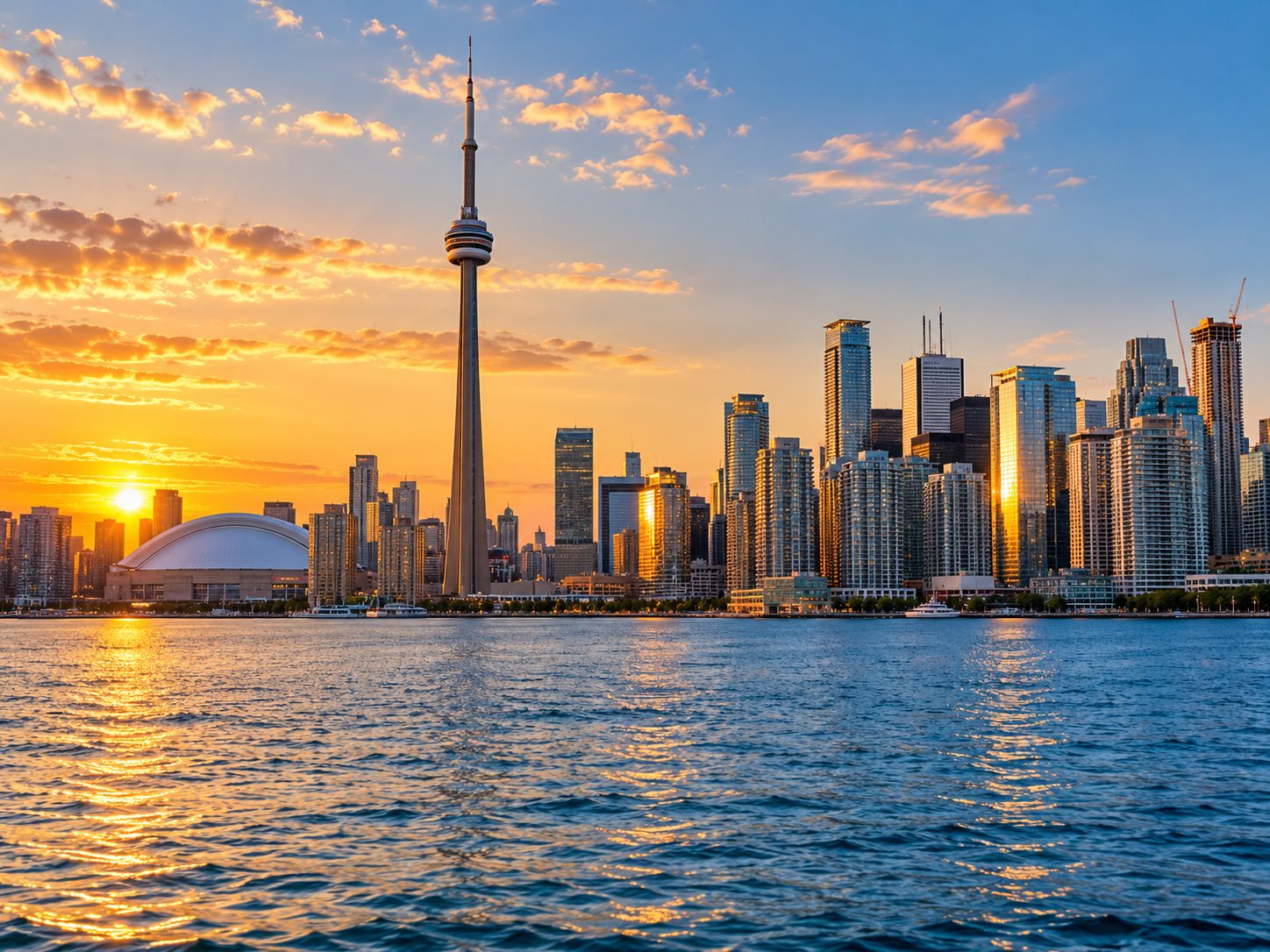 Toronto skyline beside Lake Ontario